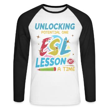 ESL-Lehrer ESL Unterricht - Unisex Baseballshirt langarm - Weiß/Schwarz - Vorne - Nik (191cm)