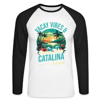 Vacay Vibes & Occanes -Marées Île de Catalina - T-shirt baseball manches longues Homme - blanc/noir - Devant - Nik (191cm)
