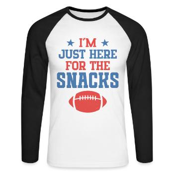 Je suis juste là pour les collations - T-shirt baseball manches longues Homme - blanc/noir - Devant - Nik (191cm)