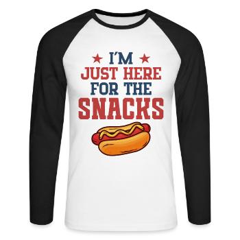 Je suis juste là pour les collations - T-shirt baseball manches longues Homme - blanc/noir - Devant - Nik (191cm)
