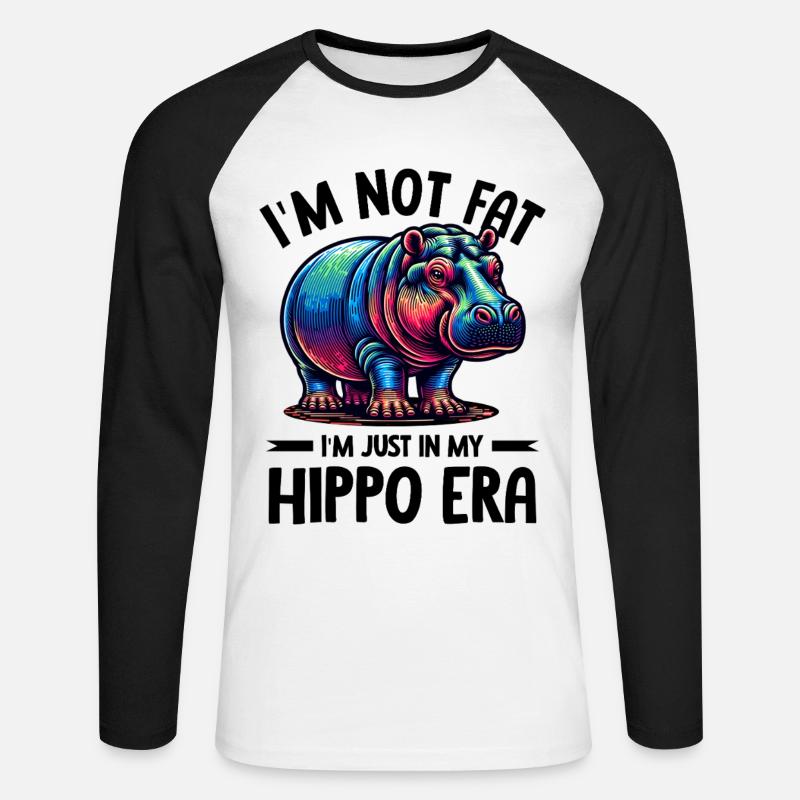 Nilpferd - Unisex Baseballshirt langarm - Weiß/Schwarz
