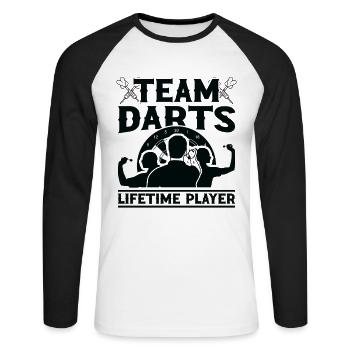 Dart Dartspieler Dartspiel Herren - Unisex Baseballshirt langarm - Weiß/Schwarz - Vorne - Nik (191cm)