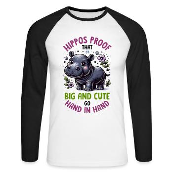 Nilpferd - Unisex Baseballshirt langarm - Weiß/Schwarz - Vorne - Nik (191cm)