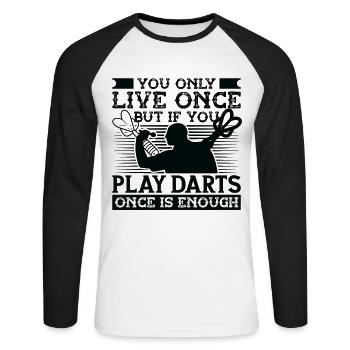 Dart Dartspieler Dartspiel Herren - Unisex Baseballshirt langarm - Weiß/Schwarz - Vorne - Nik (191cm)
