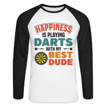 Dart Dartspieler Dartspiel Herren - Unisex Baseballshirt langarm - Weiß/Schwarz - Vorne - Nik (191cm)