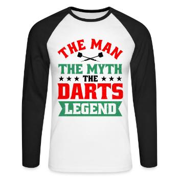 Dart Dartspieler Dartspiel Herren - Unisex Baseballshirt langarm - Weiß/Schwarz - Vorne - Nik (191cm)