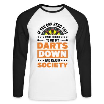 Dart Dartspieler Dartspiel Herren - Unisex Baseballshirt langarm - Weiß/Schwarz - Vorne - Nik (191cm)