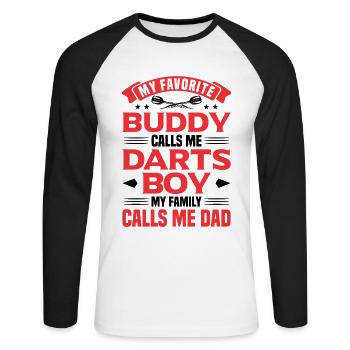 Dart Dartspieler Dartspiel Herren - Unisex Baseballshirt langarm - Weiß/Schwarz - Vorne - Nik (191cm)