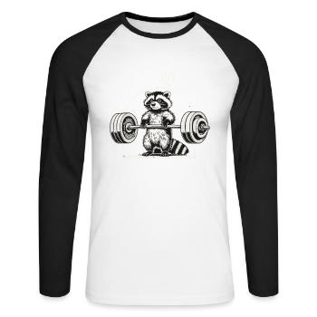Ne te moque pas de moi, j’essaie de mourir, raton laveur - T-shirt baseball manches longues Homme - blanc/noir - Devant - Nik (191cm)
