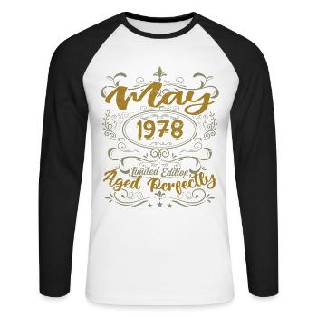 Né en Mai 1978 Anniversaire Mai 1978 bday may 1978 - T-shirt baseball manches longues Homme - blanc/noir - Devant - Nik (191cm)