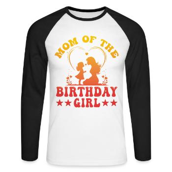 Maman de la fille d’anniversaire - T-shirt baseball manches longues Homme - blanc/noir - Devant - Nik (191cm)