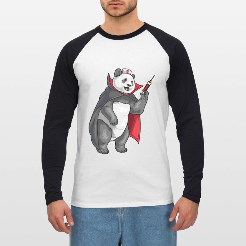 Panda Halloween Vampire Infirmière T-shirt baseball manches longues Homme