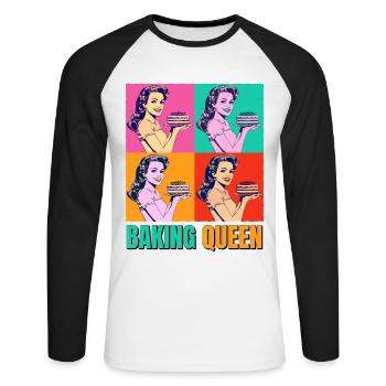 Baking Cake Baking Queen Baking Fairy Baker Pop Art - Unisex Long Sleeve Baseball T-Shirt - white/black - Front - Nik (191cm)