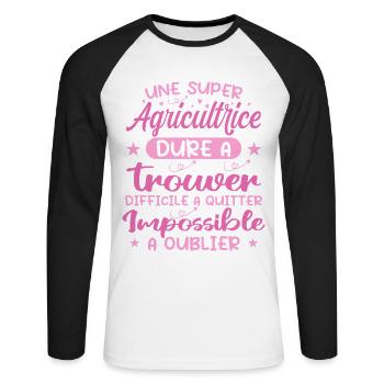Une Super Agricultrice - Cadeau agricultrice - T-shirt baseball manches longues Homme - blanc/noir - Devant - Nik (191cm)