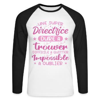 Une Super Directrice - Cadeau directrice - T-shirt baseball manches longues Homme - blanc/noir - Devant - Nik (191cm)