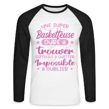 Ein super Basketballspieler - Basketballspieler Geschenk - Unisex Baseballshirt langarm - Weiß/Schwarz - Vorne - Nik (191cm)