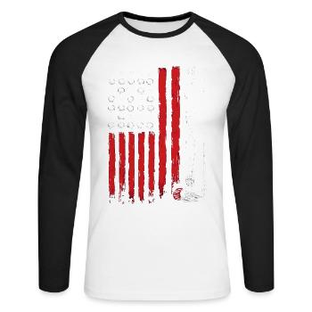 Amerikanische Flagge Golf Golfer Lustiger Golf Club Golfen - Unisex Baseballshirt langarm - Weiß/Schwarz - Vorne - Nik (191cm)