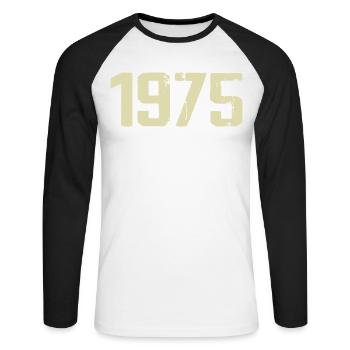 Jubiläum 1975 - Unisex Baseballshirt langarm - Weiß/Schwarz - Vorne - Nik (191cm)