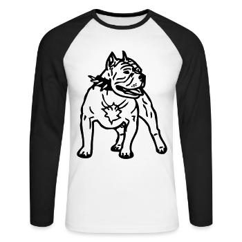 pitbull - www.dog-power.nl - Unisex Baseballshirt langarm - Weiß/Schwarz - Vorne - Nik (191cm)