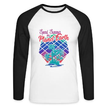 Spend Summer on planet earth! summer - Unisex Long Sleeve Baseball T-Shirt - white/black - Front - Nik (191cm)