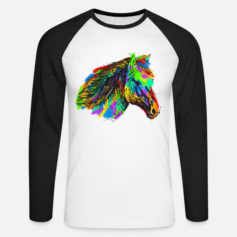 Buntes Pferd - Unisex Baseballshirt langarm - Weiß/Schwarz
