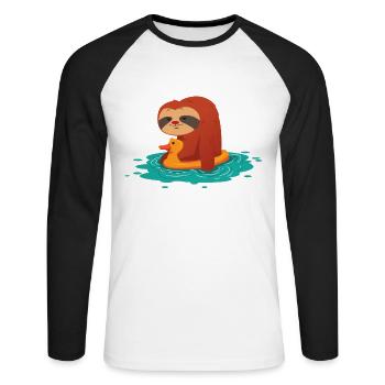 lustiges pool party faultier sommer design - Unisex Baseballshirt langarm - Weiß/Schwarz - Vorne - Nik (191cm)