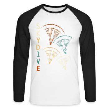 Parachutisme Vintage Skydive Retro - T-shirt baseball manches longues Homme - blanc/noir - Devant - Nik (191cm)