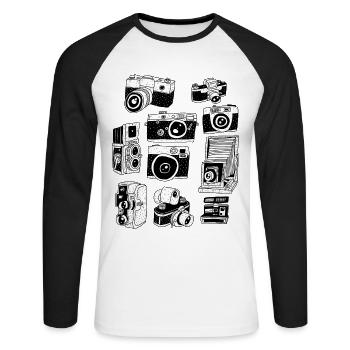 Caméras antiques vintage - T-shirt baseball manches longues Homme - blanc/noir - Devant - Nik (191cm)