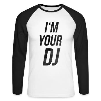 I'm your dj - Unisex Baseballshirt langarm - Weiß/Schwarz - Vorne - Nik (191cm)