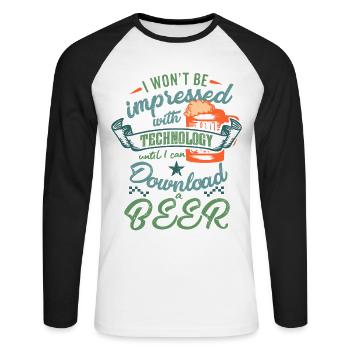 Drôle de bière Hommes Fête de la bière Barbecue Cadeau - T-shirt baseball manches longues Homme - blanc/noir - Devant - Nik (191cm)