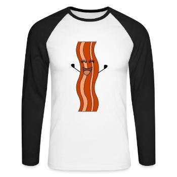 Bacon Bacon Bacon Strip Cheerful gift shirt - Unisex Long Sleeve Baseball T-Shirt - white/black - Front - Nik (191cm)