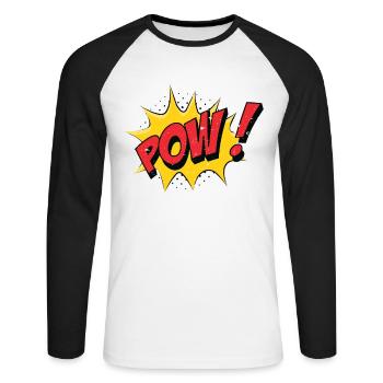 POW ! Comic Sprechblase - Cartoon Funny Pop Art - Unisex Baseballshirt langarm - Weiß/Schwarz - Vorne - Nik (191cm)