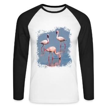 Flamingos - Flamingo - Africa - Safari - Kenya - Unisex Long Sleeve Baseball T-Shirt - white/black - Front - Nik (191cm)