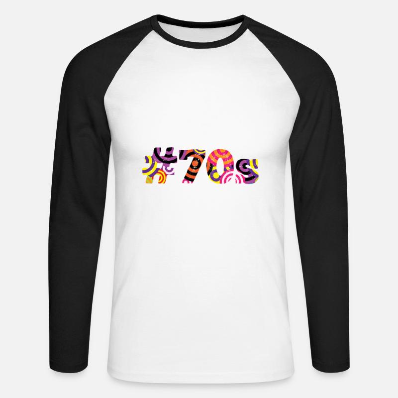 70s - Unisex Baseballshirt langarm - Weiß/Schwarz