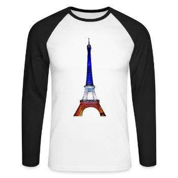 Eiffelturm Paris Frankreich Nationalfahne Souvenir - Unisex Baseballshirt langarm - Weiß/Schwarz - Vorne - Nik (191cm)
