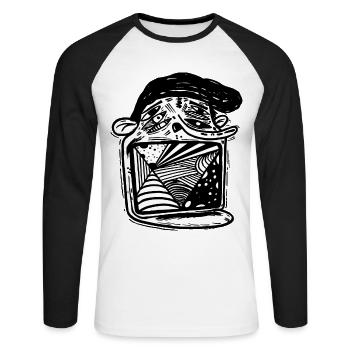 chemise cadeau art visage abstrait - T-shirt baseball manches longues Homme - blanc/noir - Devant - Nik (191cm)