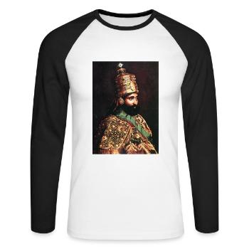 Haile Selassie Emperor of Ethiopia Jah Rastafari - Unisex Baseballshirt langarm - Weiß/Schwarz - Vorne - Nik (191cm)