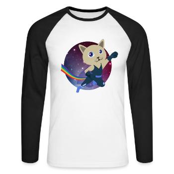 Cute cat superhero universe levitation kitty - Unisex Long Sleeve Baseball T-Shirt - white/black - Front - Nik (191cm)
