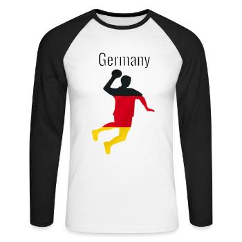 Coupe du monde de handball en Allemagne - T-shirt baseball manches longues Homme - blanc/noir - Devant - Nik (191cm)