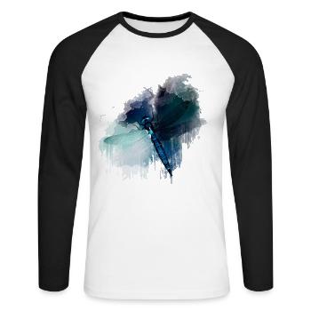 chemise cadeau libellule - T-shirt baseball manches longues Homme - blanc/noir - Devant - Nik (191cm)