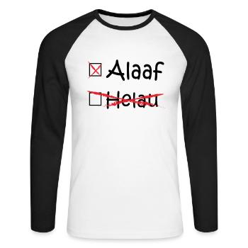 Alaaf, Helau, Köln, Düsseldorf, Karneval (schwarz) - Unisex Baseballshirt langarm - Weiß/Schwarz - Vorne - Nik (191cm)