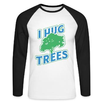 J'embrasse les arbres Chemise drôle pour les amoureux de la nature - T-shirt baseball manches longues Homme - blanc/noir - Devant - Nik (191cm)