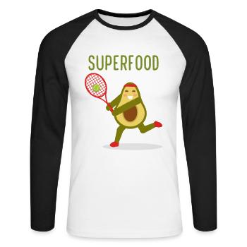 Avocat Superaliment Drôle Tennis Ball Sport Fit - T-shirt baseball manches longues Homme - blanc/noir - Devant - Nik (191cm)