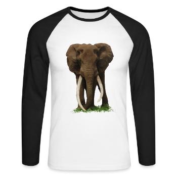 Éléphant - Kenya - Afrique - T-shirt baseball manches longues Homme - blanc/noir - Devant - Nik (191cm)