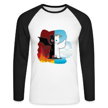Cat Cat Angel Devil Evil Good Cute Meow - Unisex Long Sleeve Baseball T-Shirt - white/black - Front - Nik (191cm)