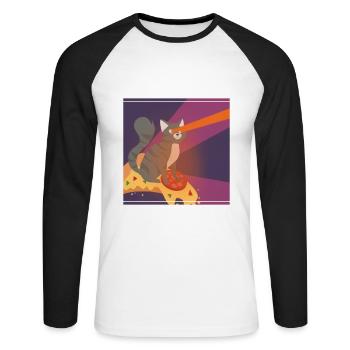 Cat Pussy Pizza Food Hunger Hangover Funny - Unisex Long Sleeve Baseball T-Shirt - white/black - Front - Nik (191cm)