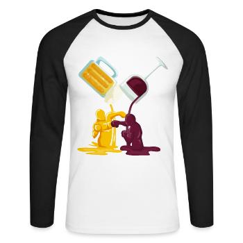 Bière et vin en boxe - T-shirt baseball manches longues Homme - blanc/noir - Devant - Nik (191cm)