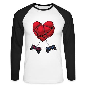 Valentinstag - Gamer - Nerd - Geek - Controller - Unisex Baseballshirt langarm - Weiß/Schwarz - Vorne - Nik (191cm)