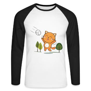 cool chat de volleyball dodgeball drôle - T-shirt baseball manches longues Homme - blanc/noir - Devant - Nik (191cm)