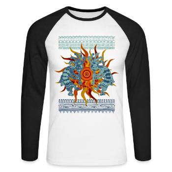 Native American Kokopelli Musicans - Sun Border 1 - Unisex Baseballshirt langarm - Weiß/Schwarz - Vorne - Nik (191cm)